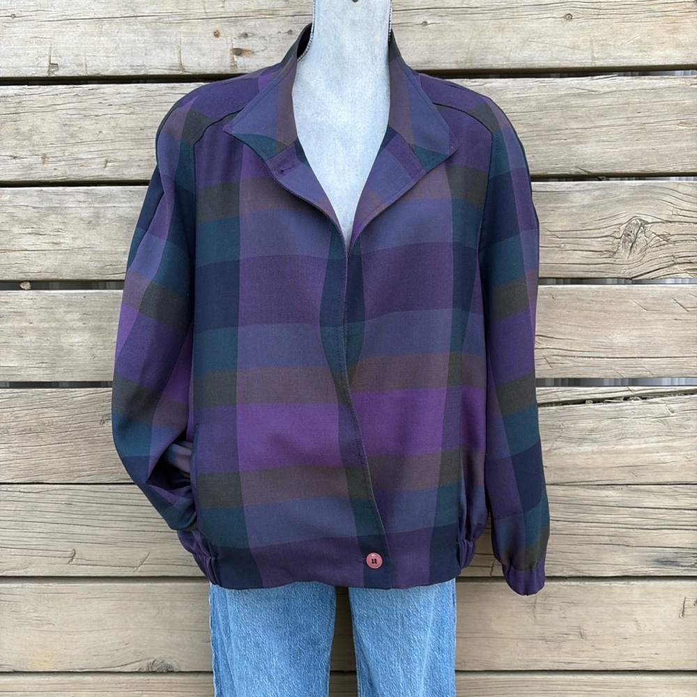 Vintage Union Tag Bianca 100% Wool Plaid Purple and Blue Jacket Sz 16